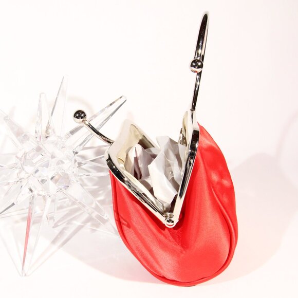 Red Evening Clutch with a Rhinestone Stripe and a Silver-Tone Metal Handle - Picture 4 of 9